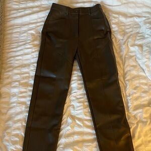 Aritzia brown leather straight leg pants